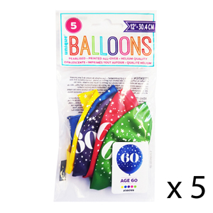 Unique Party 12 Inch Pearlised Assorted Latex Balloons - 60th x5 Packs